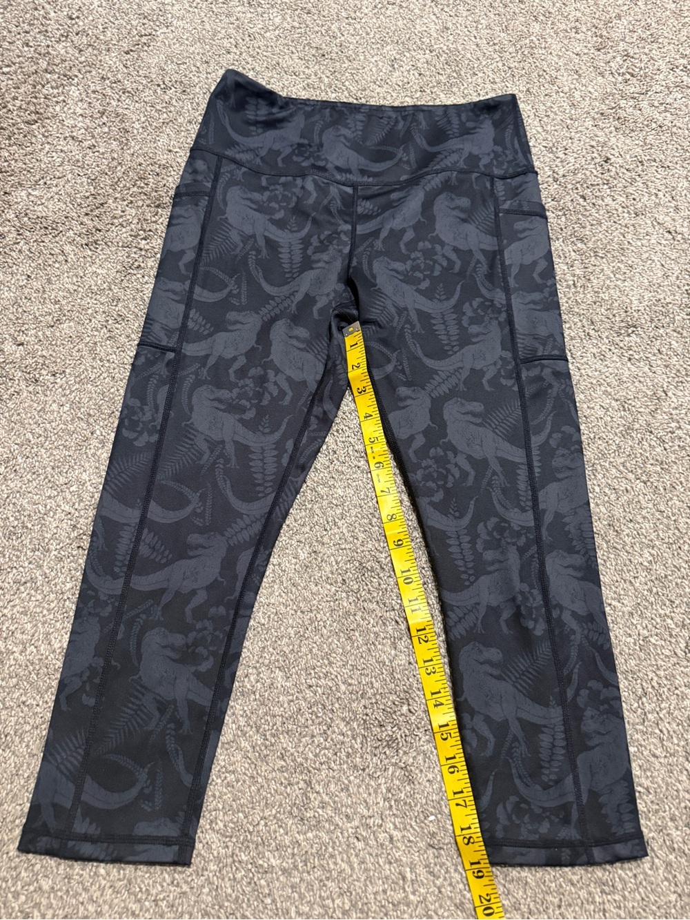 Constantly Varied Gear Charcoal & Black Dinosaur Jacquard Cropped Leggings